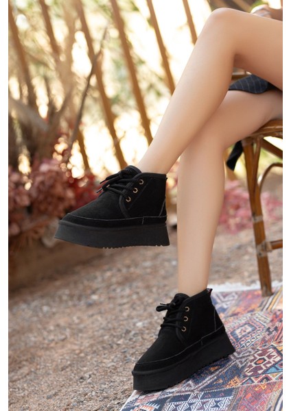 Mini Kürk Astarlı Kalın Taban Bağcıklı Rahat Kadın Bot