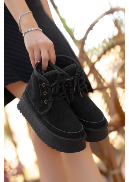 Mini Kürk Astarlı Kalın Taban Bağcıklı Rahat Kadın Bot fiyatları