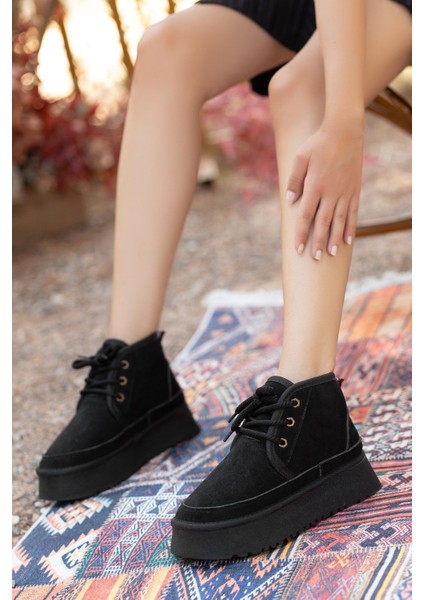Mini Kürk Astarlı Kalın Taban Bağcıklı Rahat Kadın Bot modelleri