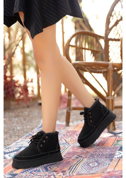 Mini Kürk Astarlı Kalın Taban Bağcıklı Rahat Kadın Bot fırsatları