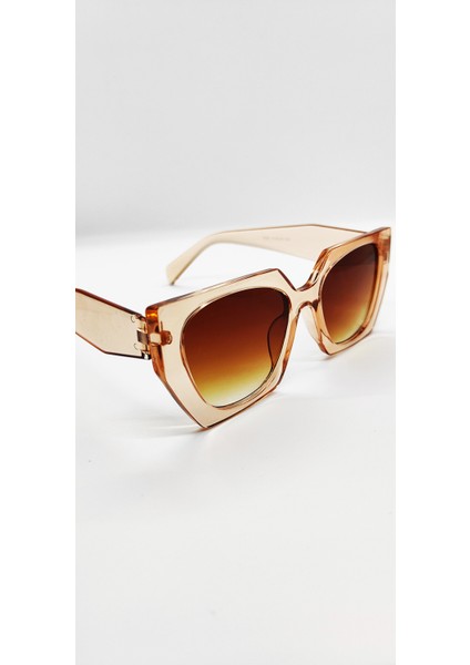 Retro Cateye Çerçeve, Oversize Parlak Vizon Renk Kadın Güneş Gözlüğü, Deri Kılıf Hediyeli fiyatları