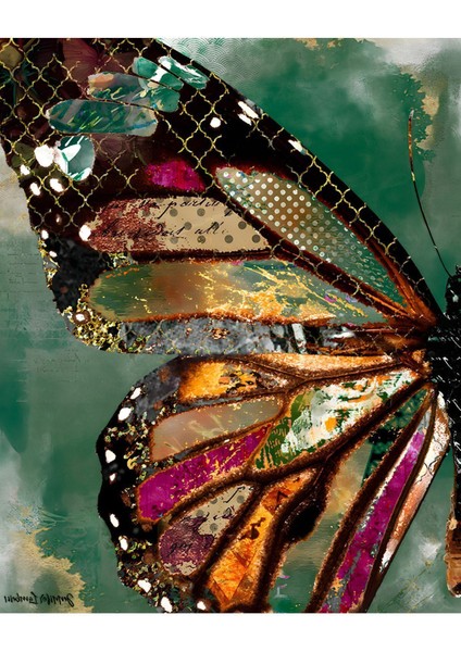 Sevilen Kelebek Kanat Kombini Yeşil Gold Mor |Çerçeveli Cam Tablo 2li Dikey fiyatları