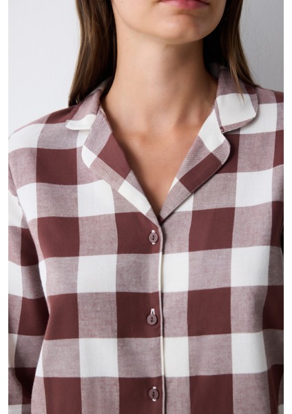 Brown Gingham Kahverengi Gömlek Pantolon Pijama Takımı