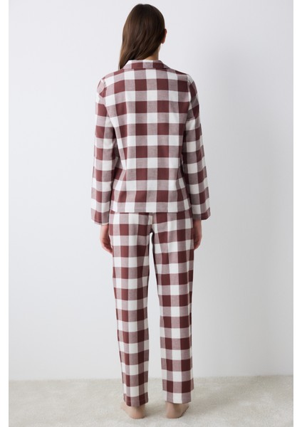 Brown Gingham Kahverengi Gömlek Pantolon Pijama Takımı