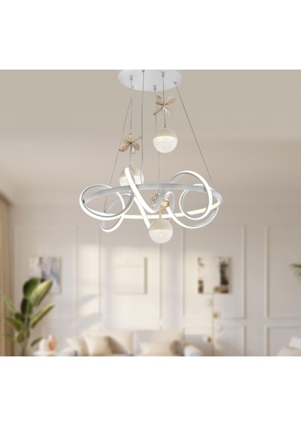 Tt314-3tpl-By Tt Aydınlatma ( 3 Renk Işık Modüllü ) Büyük Sarmal Modeli Mat Beyaz Led Avize