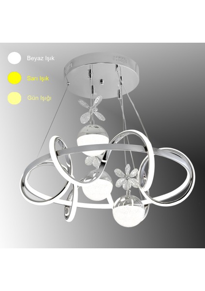 Tt314-3tpl-Kr Tt Aydınlatma ( 3 Renk Işık Modüllü ) Büyük Sarmal Modeli Krom Kaplama Led Avize