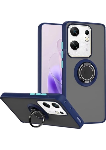 Infinix Zero 30 4G Kılıf Yüzüklü Standlı Extra Darbe Emici Sert Silikon Kapak - Lacivert