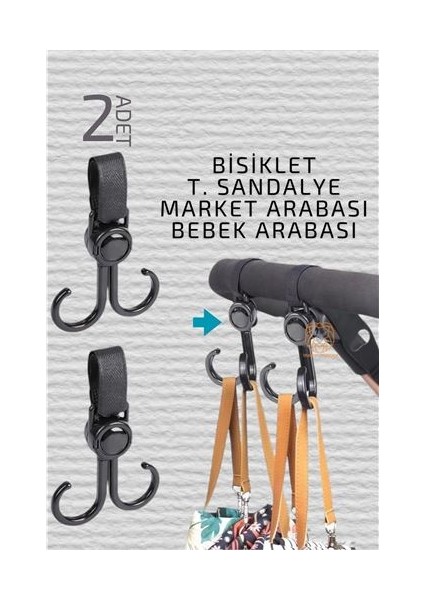 Turk Bebek Arabası Askısı Market Arabası Bisiklet T.Sandalye Askısı 2 Adet - Mct9536-7470