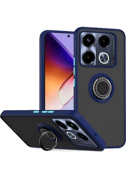 Infinix Note 40 Pro Plus 5G Kılıf Yüzüklü Standlı Extra Darbe Emici Sert Silikon Kapak - Lacivert