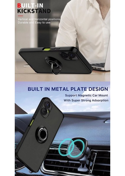 Tecno Spark 20 Pro Kılıf Yüzüklü Standlı Extra Darbe Emici Sert Silikon Kapak - Lacivert fiyatları