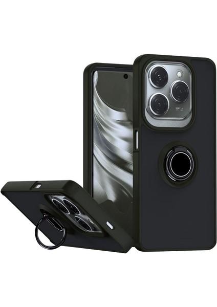 Infinix Hot 40 Kılıf Yüzüklü Standlı Extra Darbe Emici Sert Silikon Kapak - Siyah