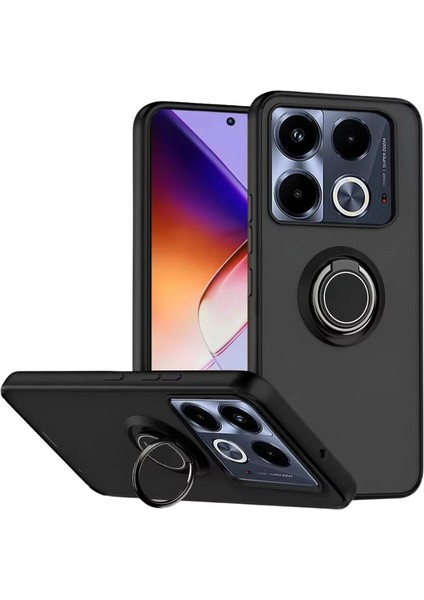 Infinix Note 40 Pro 5G Kılıf Yüzüklü Standlı Extra Darbe Emici Sert Silikon Kapak - Siyah