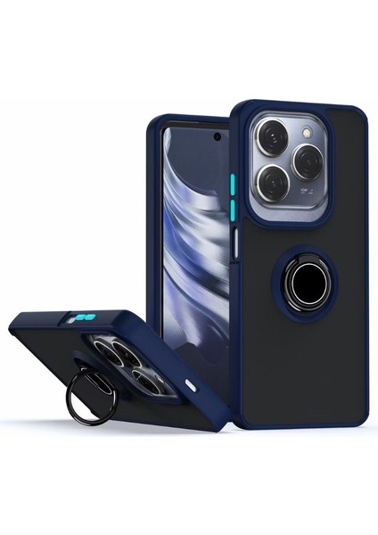 Infinix Hot 40 Pro Kılıf Yüzüklü Standlı Extra Darbe Emici Sert Silikon Kapak Lacivert