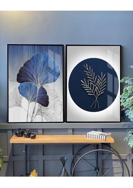 |Lacivert-Gümüş Kombini Sonsuzluk Çiçek Ve Orta 2|Çerçeveli Temperli Cam Tablo 2li Dikey fiyatları