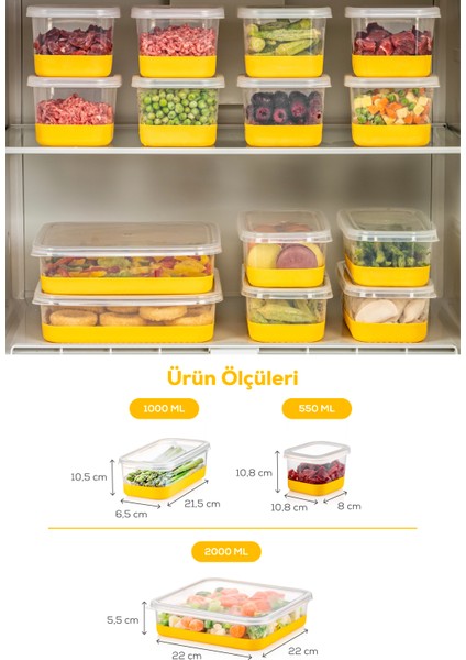 10 Parça Silikon Tabanlı Derin Dondurucu - Difriz Saklama Kabı Sarı