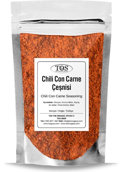 TOS The Organic Spices Chili Con Carne Çeşnisi 250 gr Chili Con Carne Seasoning - Premium Quality | Baharat Karışımı