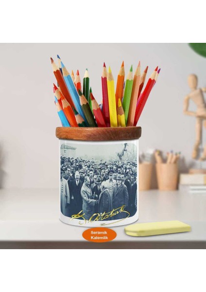 Mustafa Kemal Atatürk Ahşap Seramik Kalemlik-s375 fiyatları