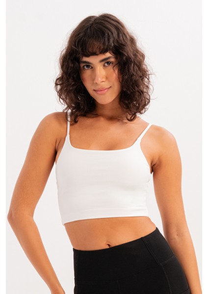 Ince Askılı Hafif Destekli Çıkarılabilir Pedli Bra Beyaz Kadın Sporcu Sütyeni - Spica