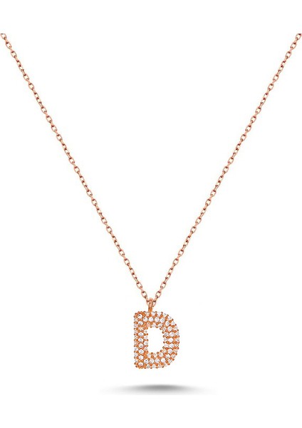 925 Ayar D Harfi Beyaz Taşlı Rose Renkli Gümüş Kolye Ürün Komple 925 Ayar Gümüştür 50 cm Zincir