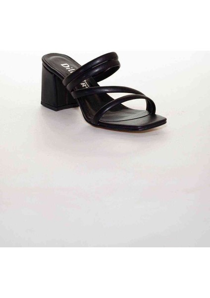 4 Bant Asimetrik Kadın Topuklu Terlik Siyah modelleri