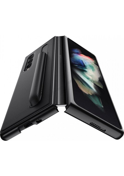 Samsung Galaxy Z Fold 3 Kalem Bölmeli Katlanabilir Arka Yüzey Deri Fold Kapak