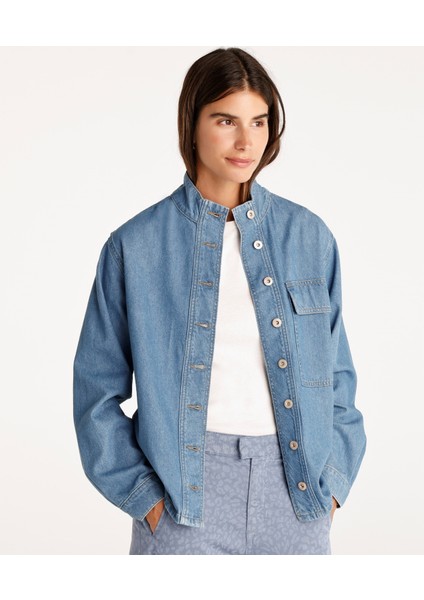 Cepli Yüksek Yaka Denim Gömlek fiyatları