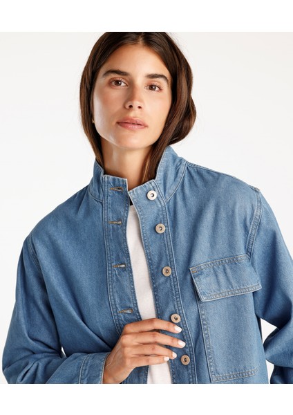 Cepli Yüksek Yaka Denim Gömlek modelleri