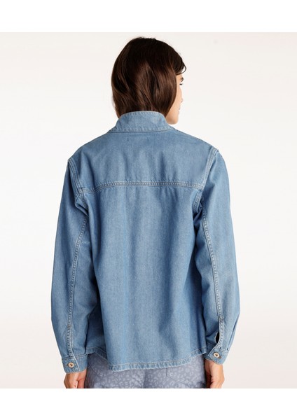 Cepli Yüksek Yaka Denim Gömlek fırsatları