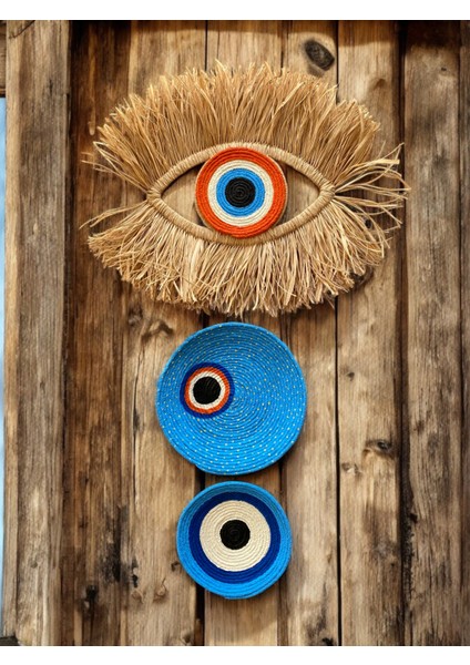 Nazar Boncuğu El Yapımı Hasır Duvar Tabağı Seti fiyatları