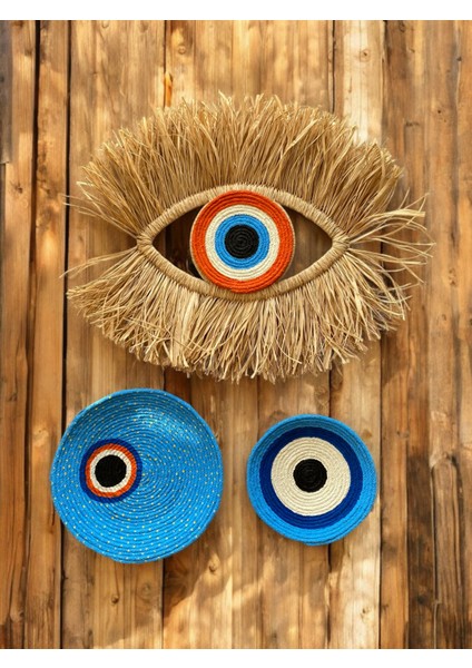 Nazar Boncuğu El Yapımı Hasır Duvar Tabağı Seti modelleri