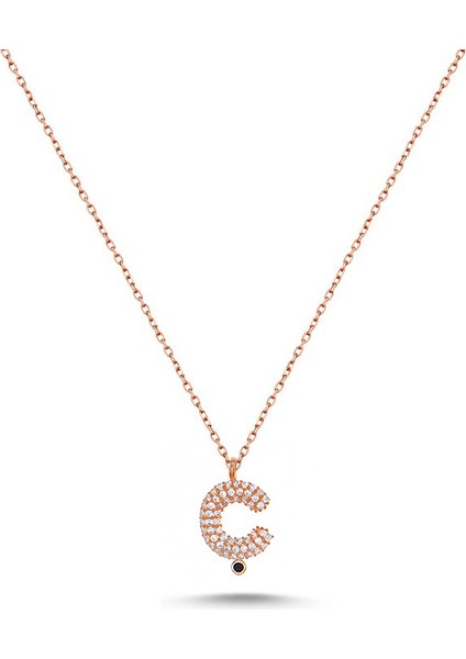 925 Ayar Ç Harfi Beyaz Taşlı Rose Renkli Gümüş Kolye Ürün Komple 925 Ayar Gümüştür 50 cm Zincir