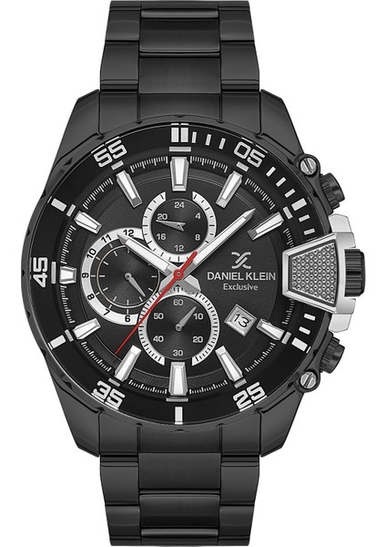 DK.1.10565.10 Siyah Çelik Kordonlu Chronograph Fosforlu Erkek Kol Saati