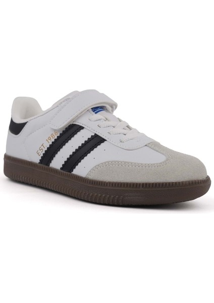 Samba Beyaz Siyah Cırtlı Ortopedik Erkek Çocuk Sneaker Spor Ayakkabı