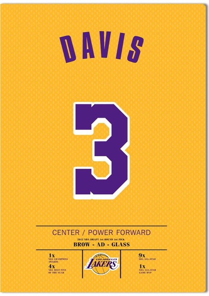 Anthony Davis Forma 40 x 55 cm Nba Los Angeles Lakers Jersey Kanvas Tablo