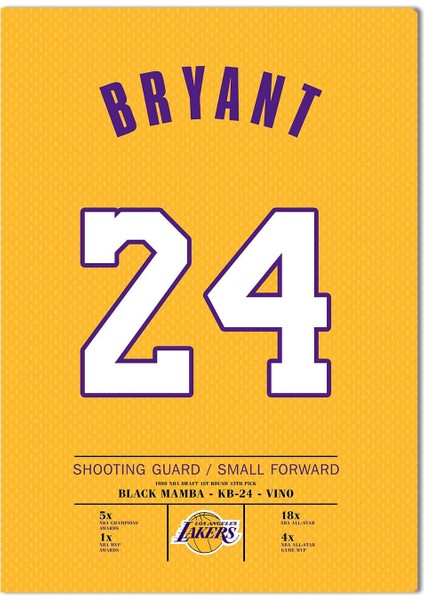 Kobe Bryant 24 Forma 40 x 55 cm Nba Los Angeles Lakers Jersey Kanvas Tablo