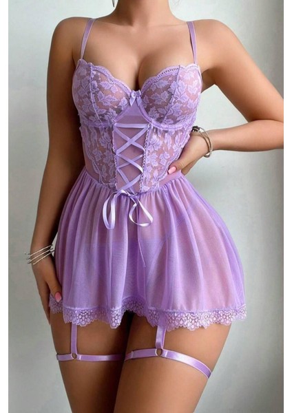 Lila Örgü Detaylı Gecelik 66608 fiyatları