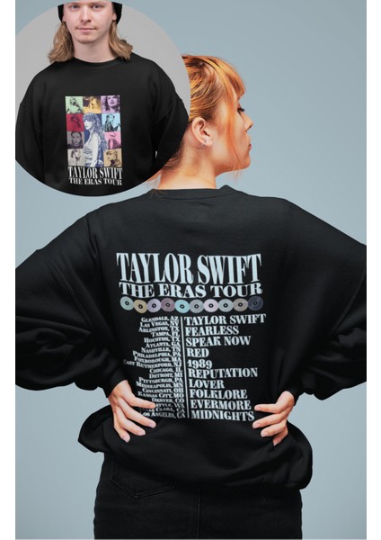 Taylor Swift Eras Tour Sırt Baskılı Kapüşonsuz Sweatshirt, Unisex Oversize Taylor Swift Sweatshirt