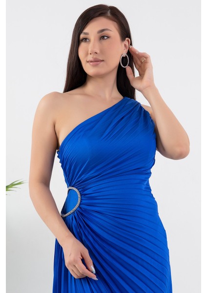 Tek Omuz Pliseli Abiye Elbise SB3734