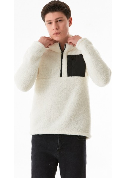 Dik Yaka Yarım Fermuarlı Peluş Sweatshirt fiyatları