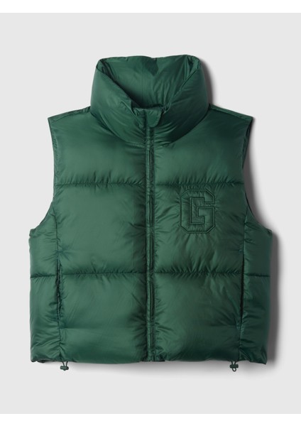 Kadın Yeşil Gap Logo Geri Dönüştürülmüş Crop Puffer Şişme Yelek