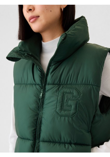 Kadın Yeşil Gap Logo Geri Dönüştürülmüş Crop Puffer Şişme Yelek