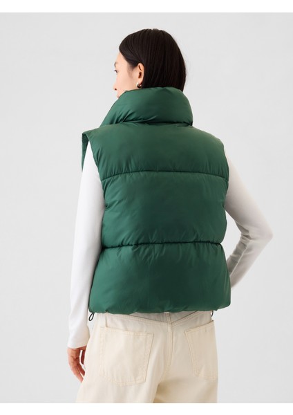 Kadın Yeşil Gap Logo Geri Dönüştürülmüş Crop Puffer Şişme Yelek