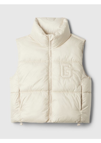 Kadın Kırık Beyaz Gap Logo Geri Dönüştürülmüş Crop Puffer Şişme Yelek fiyatları