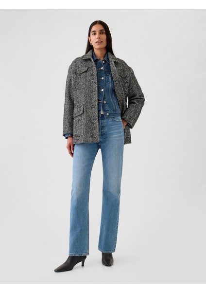 Kadın Siyah Herringbone Kemerli Fonksiyonel Ceket fırsatları