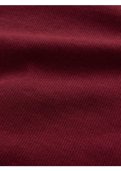 Kadın Bordo Modern Fitilli Crop Balıkçı Yaka T-Shirt modelleri