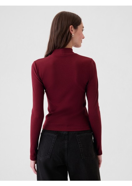 Kadın Bordo Modern Fitilli Crop Balıkçı Yaka T-Shirt indirimleri