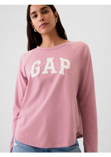 Kadın Pembe Organik Pamuk Raglan Gap Logo T-Shirt modelleri