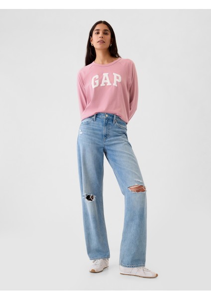Kadın Pembe Organik Pamuk Raglan Gap Logo T-Shirt fırsatları