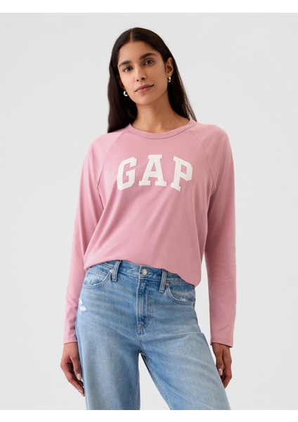 Kadın Pembe Organik Pamuk Raglan Logo T-Shirt