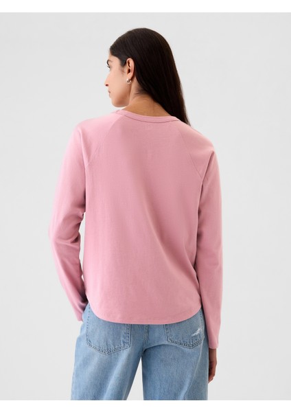 Kadın Pembe Organik Pamuk Raglan Logo T-Shirt indirimleri
